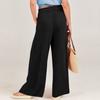 Summer Cotton Linen Wide Leg Pants Women Loose Palazzo Pant Pocket Elastic Waist Casual Pants