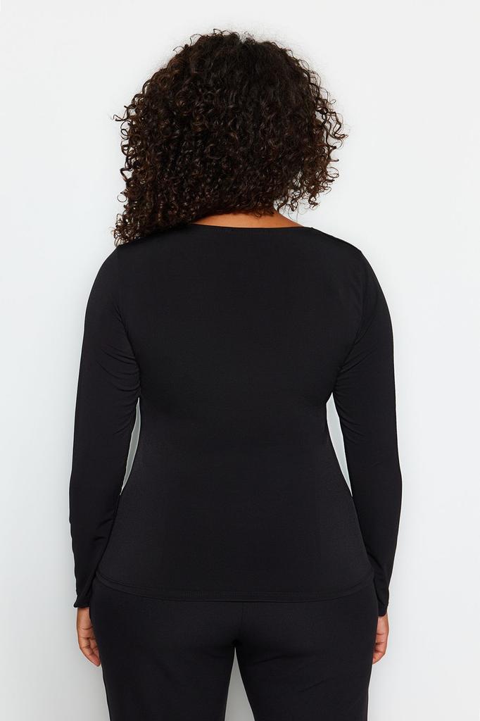  Women's Plus Size Blouse Black V-Neck Sandy Knitted Blouse