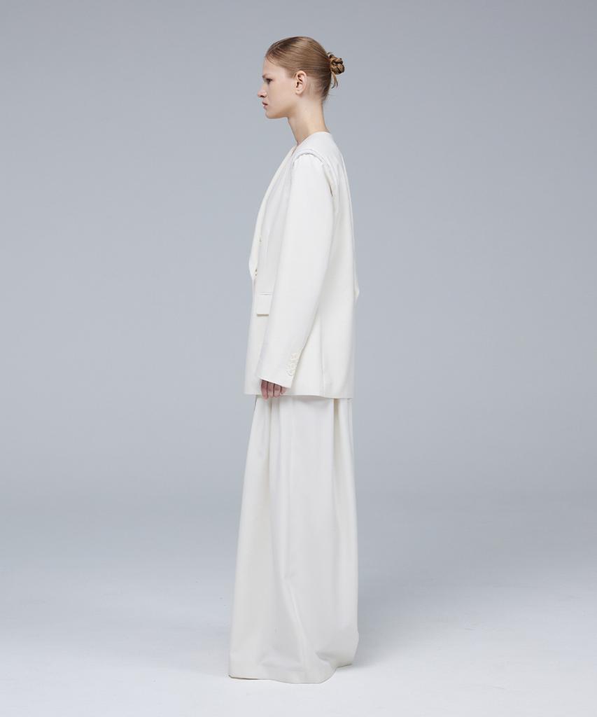 Meuameu Signature Unbalance Band Pin Tuck Slacks