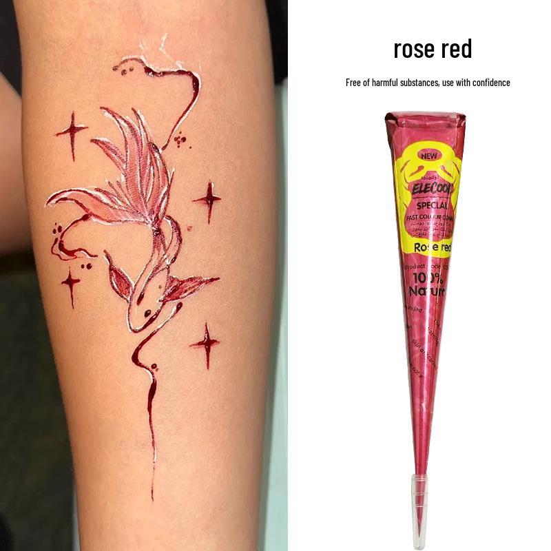 Henna Flower Tattoo Cream: Waterproof, Semi-Concealing, Hand-Painted Pigments