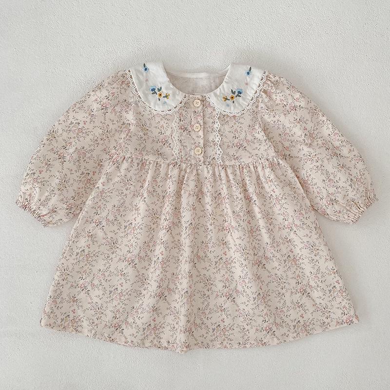 Женское платье с цветочной вышивкой и длинным рукавом - Корейский стиль, весенняя мода 110 cm