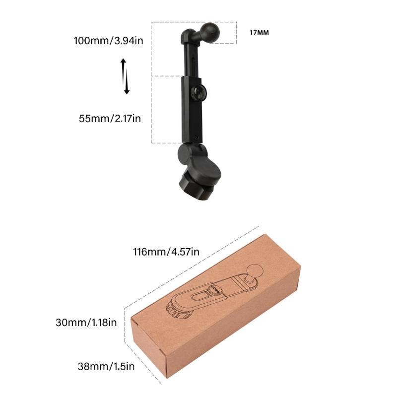 Universal Car Phone Holder Extender 17mm Ball Joint 360 5 Level Telescopic Aluminum Alloy Construction