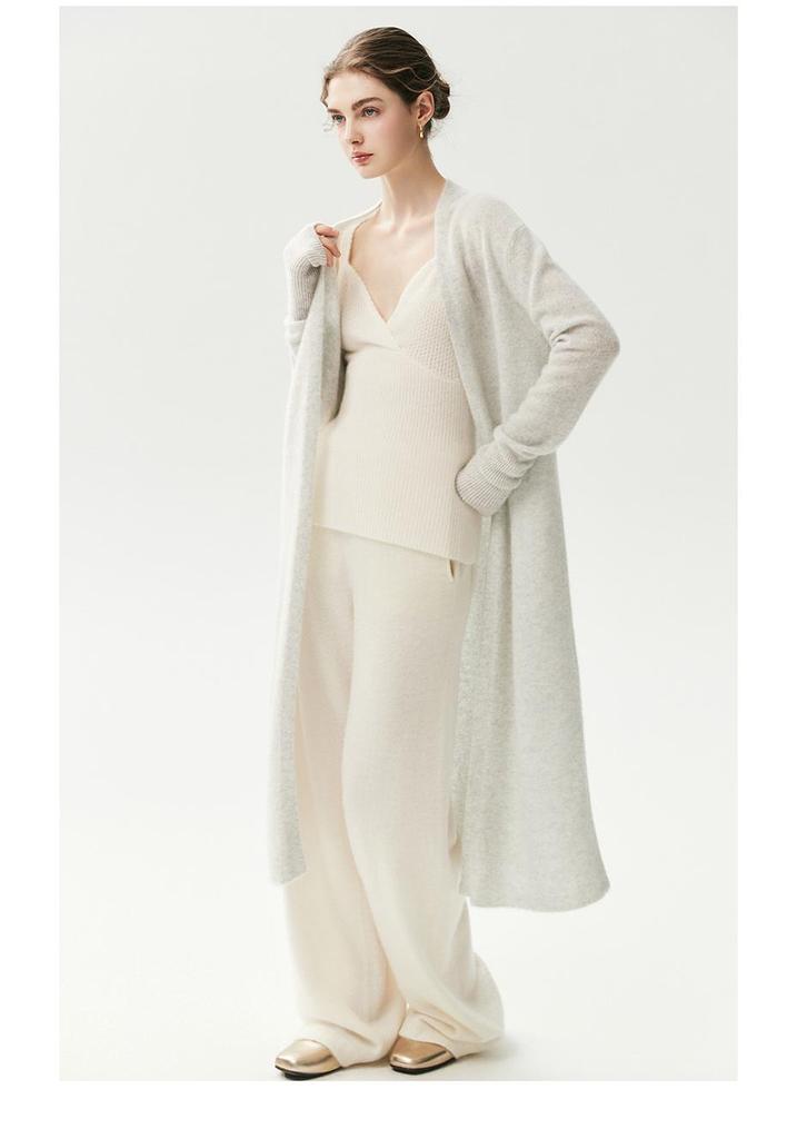 2025 Cashmere Rolled Edge Long Cardigan: Autumn/Winter Collarless Outerwear for Women - Comfy, Stylish & Perfect for Commuting