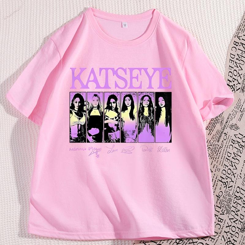 Vintage Katseye Music T Shirt Trendy Kpop Graphic TShirt Casual Cotton Short Sleeve Round Neck Tshirt Streetwear Clothes