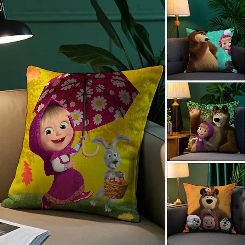 Cute Cartoon M-Masha And Bears-S Pillow Case Comfort Sofa Bed Silky Elegant Invisible Zipper Decorative Cushion Cover