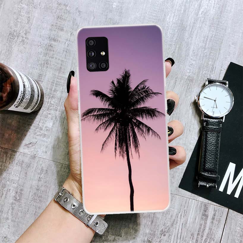 Palm Leaves Sunset Summer Scenery Phone Case For Samsung Galaxy A12 A22 A32 A42 A52 A72 A51 A71 5G A41 A31 A21 A02S M12 M21 M31
