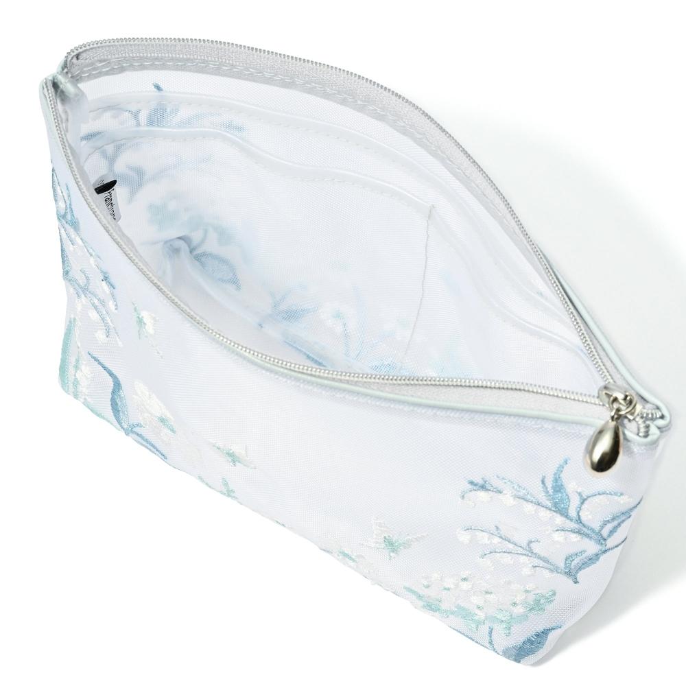 Franc Franc Japan Mesh Embroidered Pouch L Light bLue