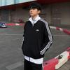 High Quality Embroidered Striped Stand Collar Zip Up Sweatshirt Jacket Men Women Couple