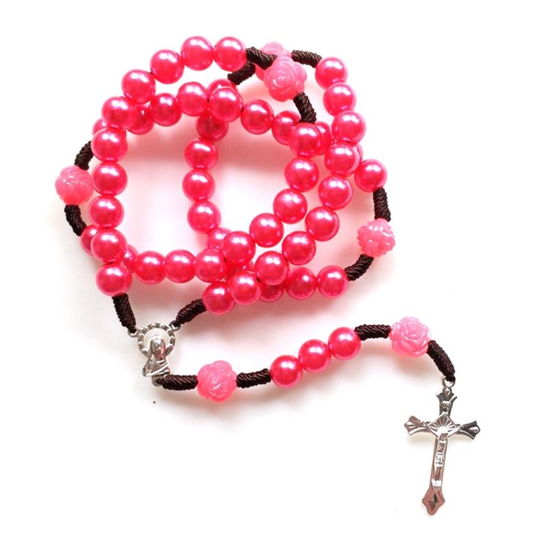 Vintage Religiöse Katholische Kreuz Rosenkranz Halskette Perlen Heilige Figur Jesus Hängen Anhänger Jesus Rosenkranz Halskette Für Frauen Männer