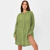 Solid Color Button Down Tunic Dress Long Sleeve Blouse Tops Beach Bikini Cover-up  Vacation Outfit
