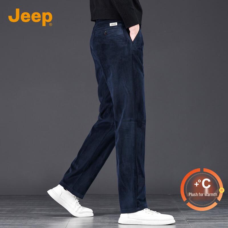 JEEP 2025 Men s Autumn/Winter Solid Color Warm Straight-Leg Casual Trousers 34