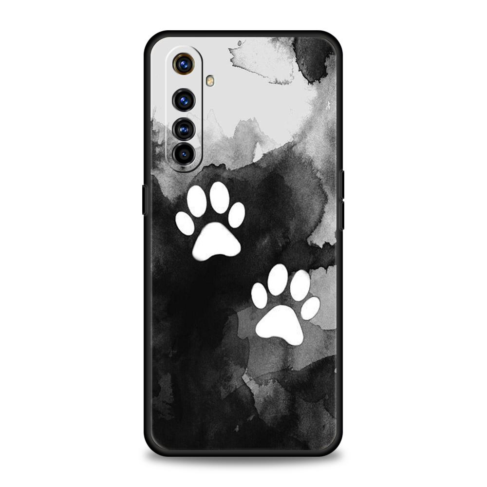 Dog Footprint Paw Cute Phone Case for Realme 8 9 Pro Plus 8i 9i 6 7 GT2 C21 C25 C3 C11 11 Pro 5G Plus Shockproof Silicone Shell