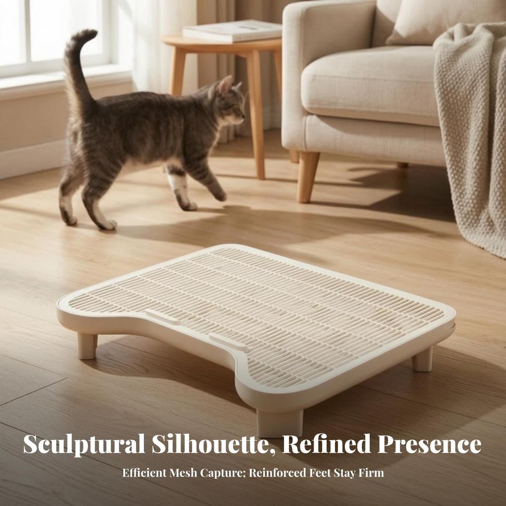 Cat Litter Tray with Grid Box Step Sand Control for Cats