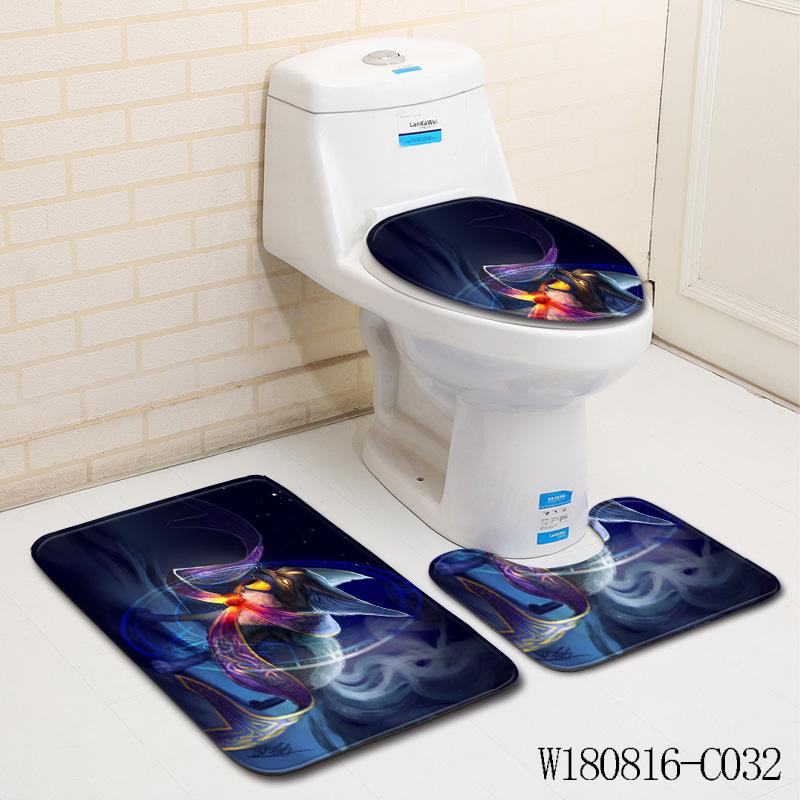 3D Fox Bathroom Toilet Three-Piece Floor Mat Doormat Bathroom Carpet