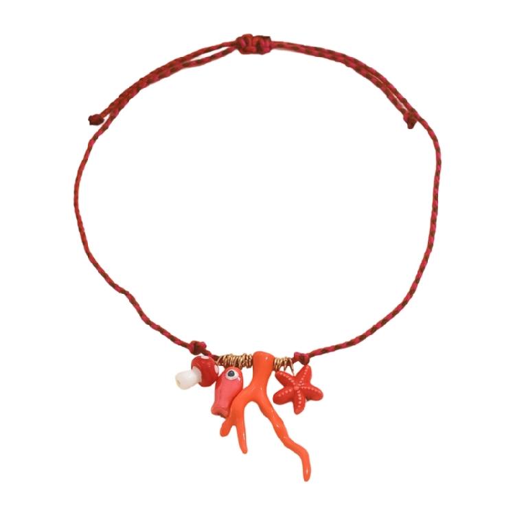 

Lightweight Ceramic Coral Pendant Necklace with Adjustable Rope Chain Fashionable Neckchain Gift for Her Any Event