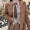 Japanese Vintage Necktie with Metal Bear Pin Chain Student Uniform Adjustable Pre Tied Neck Tie Shirt Collar Neckwear