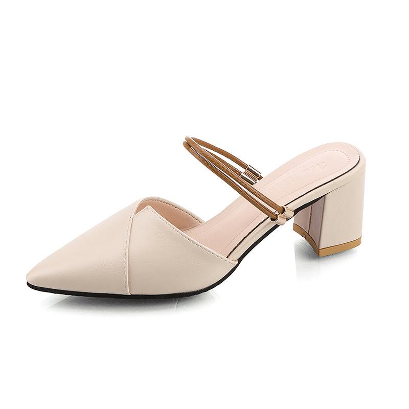 Spring and Summer Footwear Sandal Female Pointed Word with Large Size Comfortable Cool Half-drag Thick Heel Sandal Female.