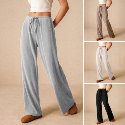 Damenhose Lässige Weitbeinige Hose Elastischer Bund Verstellbarer Kordelzug Einfarbig Locker Geschnittene Hose Arbeit Reise Alltagskleidung