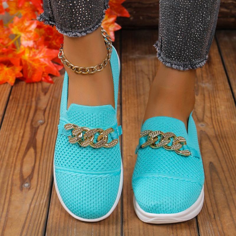 Women's Spring Flat Round-Toe Breathable Knit Loafers.