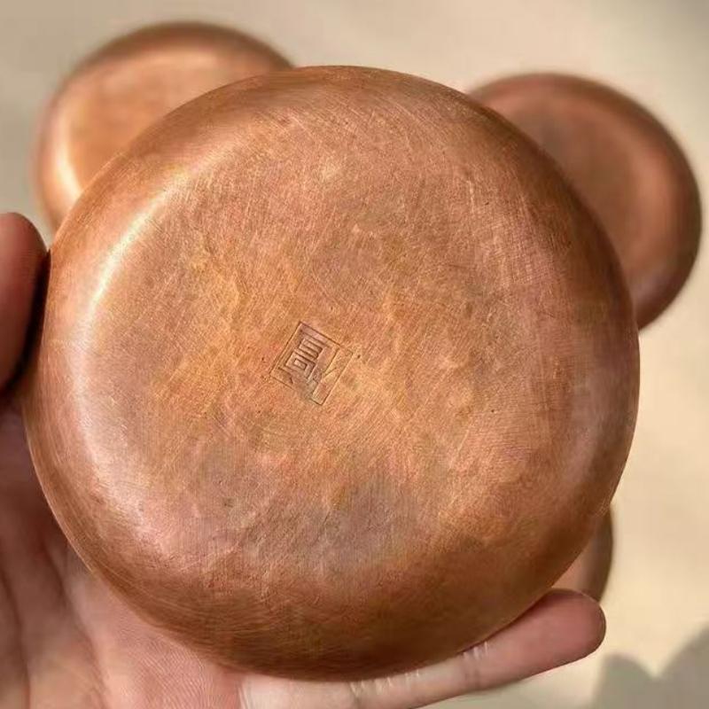 Mini Vintage Red Copper Coffee Cup Tray,Engraving Hammer Texture Home Breakfast Cheese Tableware,Snack Disc Table Decoration