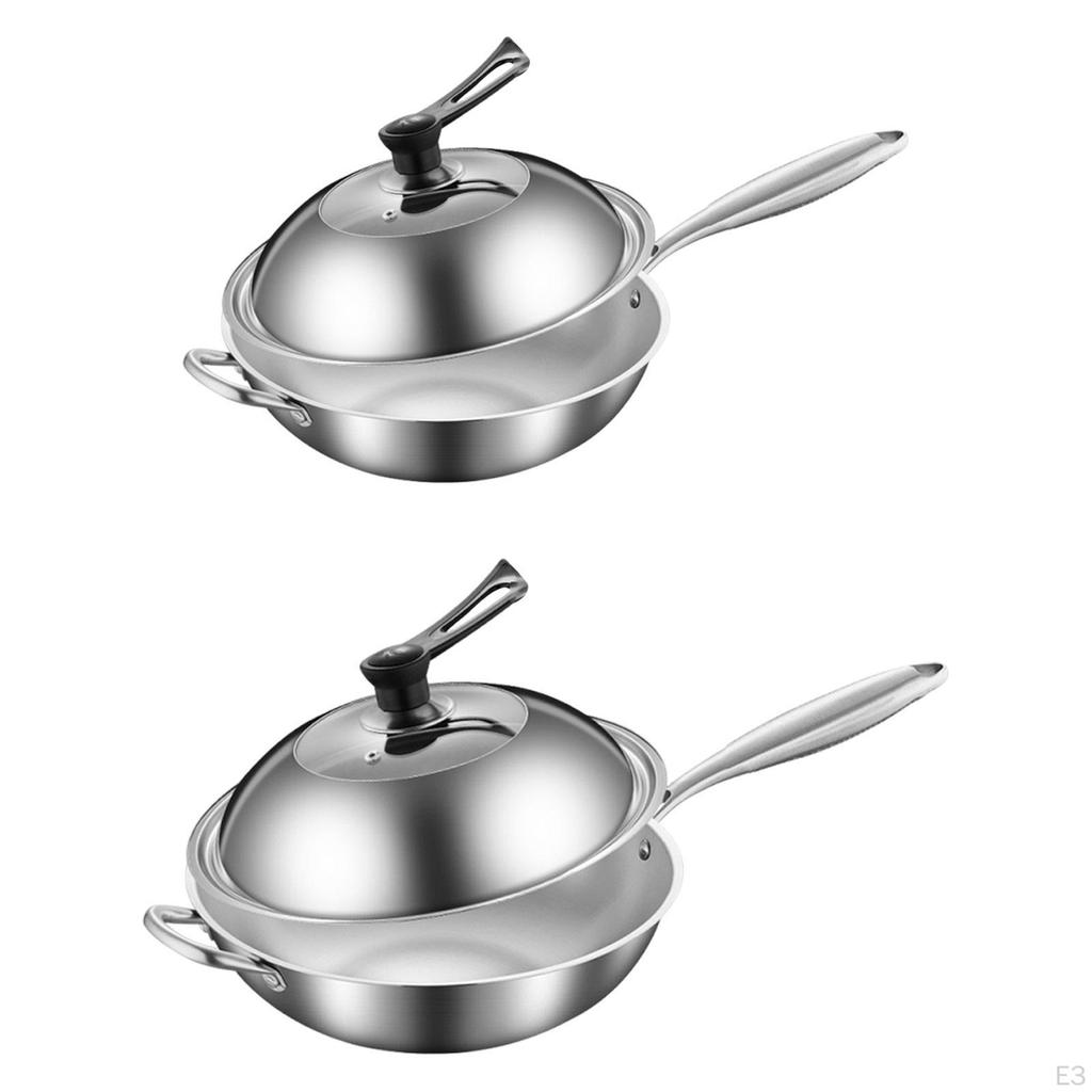Stainless Steel Wok Pan Cooking Tool Ergonomic Handle Sturdy Versatile with Helper Stir Fry