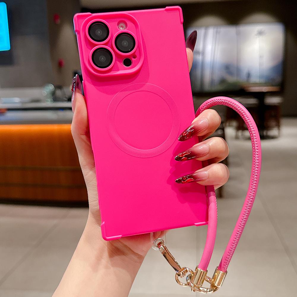 Für Magsafe Handyhülle Leder Handgelenkschlaufe Lanyard Für iPhone 16 15 14 13 Pro Max Magnetisches Kabelloses Laden Stoßfest Weiche Hülle