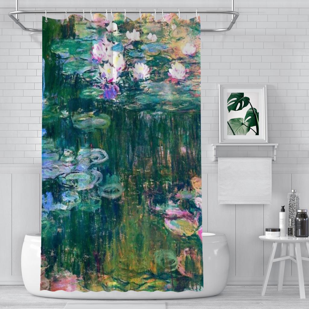 

Кувшинки моне Занавеска для душа Пейзаж Занавеска для ванны с крючками для ванной водонепроницаемый пейзаж 178x178CM