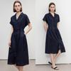 Demana Linen Blend Short Sleeve Lapel Tie-Waist Dress