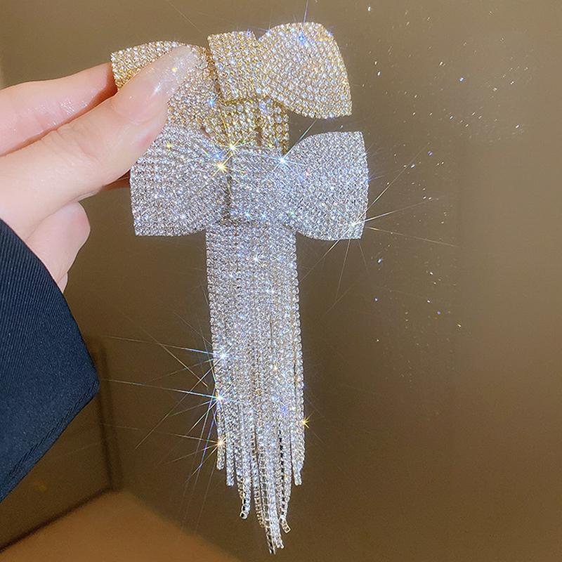 Korean Rhinestone Bow Fringe Hairpin For Women Fashion Temperament Hair Clip Luxury Hair Clip Accessories Gold Silver Color