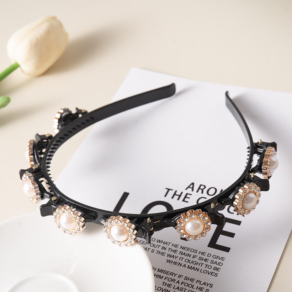 Pearl Flowers Hairpin Hairbands For Women Non-Slip Headband Rhinestones Hair Bands Clips Hairstyle Double Bangs Hair Accessories Quality