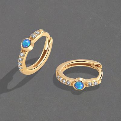 Luxury Female White Zircon Blue Opal Stone Hoop Earrings Vintage Fashion Gold Color Wedding  For Women