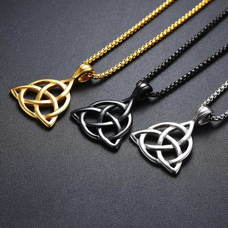 Vnox Viking Celtic Knot Necklaces for Men Stainless Steel Triple Knot Pendants Casual Male Jewelry with 24" Box Chain