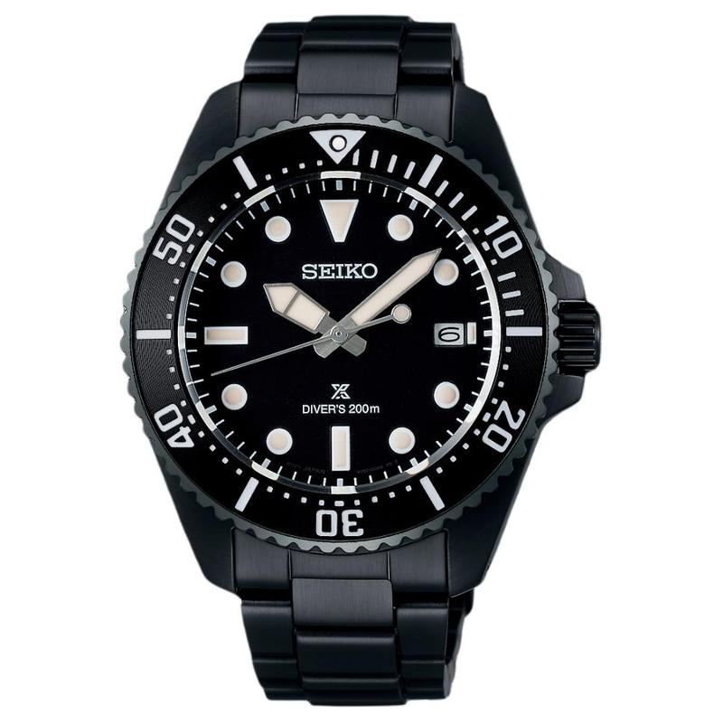 SEIKO prospex series 200M waterproof solar Quartz Steel Strap men s watch black dial SNE599P1 чёрный