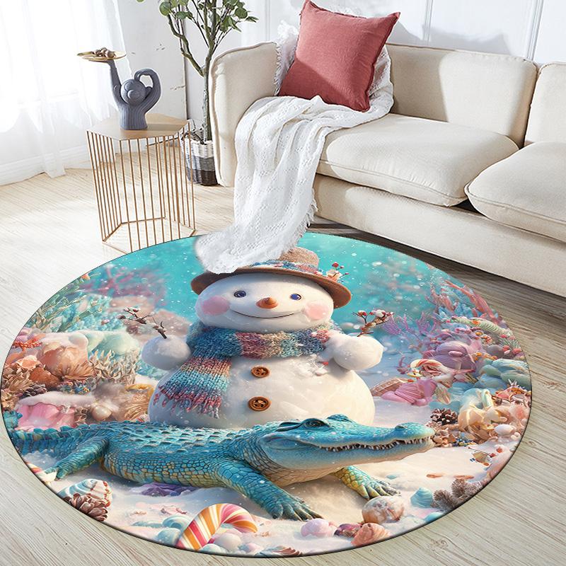 

Snowman Marine Animals,Round Area Rug,Carpet Rug for Living Room Bedroom Sofa Playroom Decor,Non-slip Floor Mat 80cmx80cm