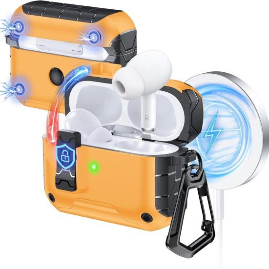 2Pcs Earbud Protective Case for AirPods Pro 3 Charging Case Shockproof Wireless Earphone Cover Protector Shell Skin with Safety Lock Phone Holder