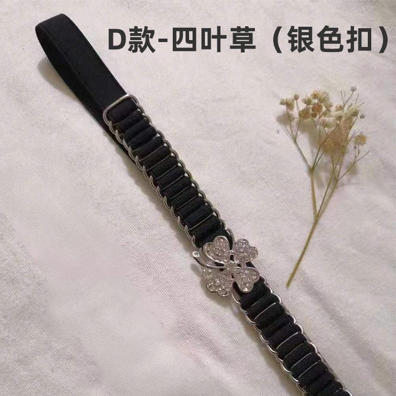 Diamond-Encrusted Pearl Elastic Elastic Waist Chain Women'S Dress Belt Black Thin Waist Seal Slim Waist Accessories