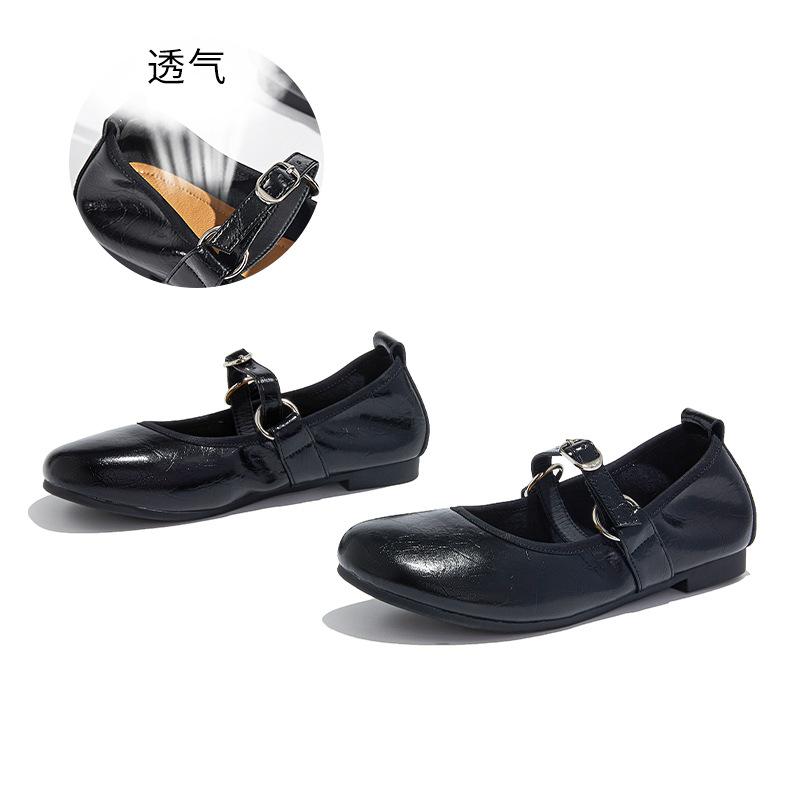 First layer sheepskin insole Mary Jane shoes women's 2025 summer new crooked head leather single shoes casual French commuter shoes
