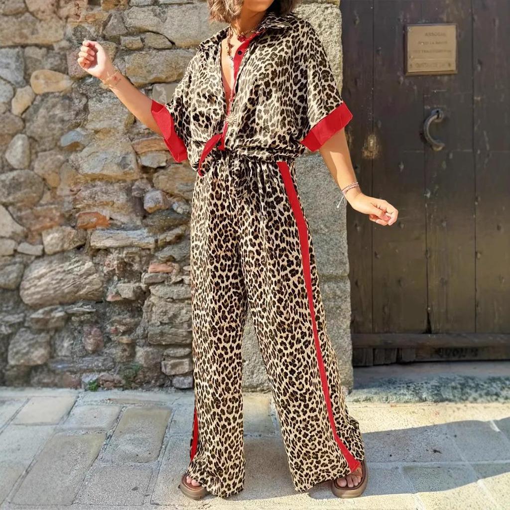 European & American Women's Fashion Leopard Print Luxury Two-Piece Set