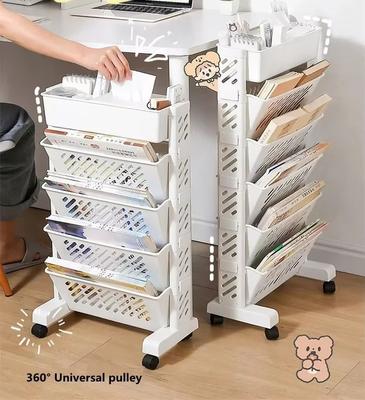 Multi-Layer Storage Rack Bookshelf Storage Trolley Mobile Storage Rack Removable Floor Dormitory Table Side Storages Basket