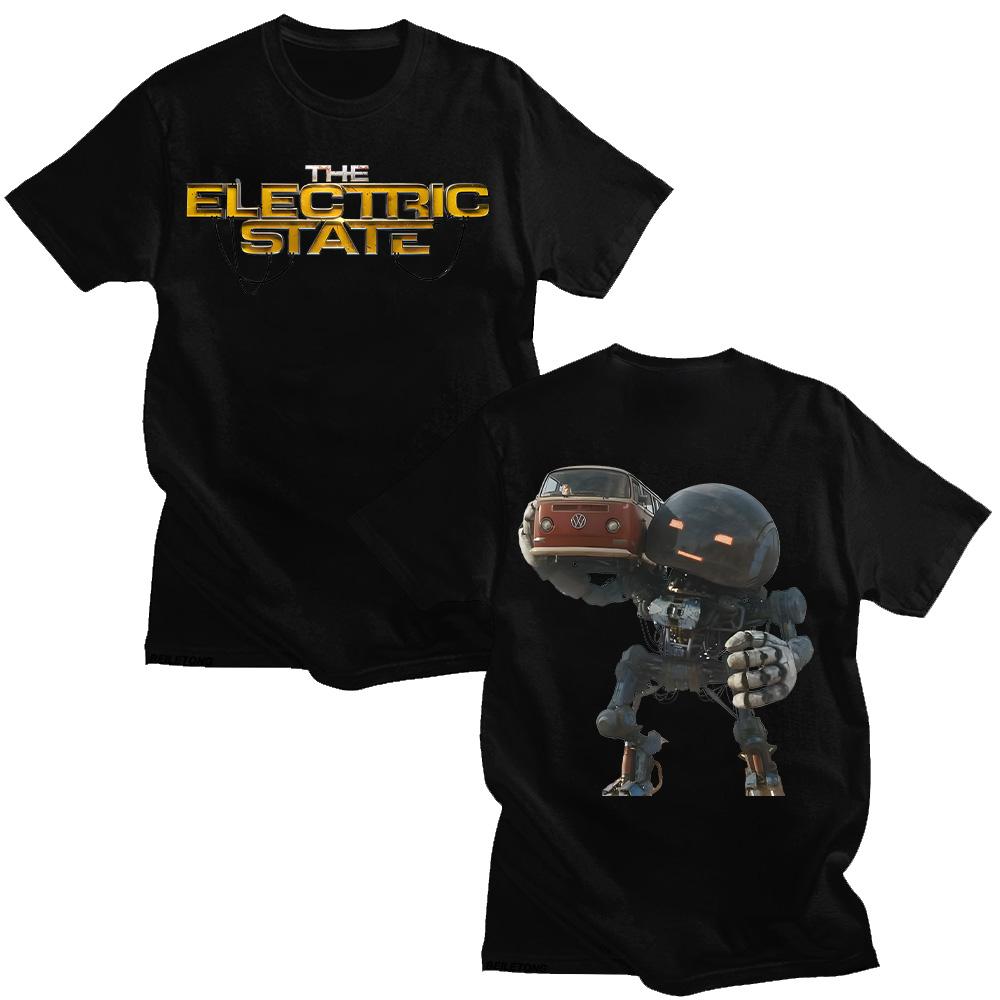 

Модные мужские хлопковые футболки The Electric State Movie 2025 Футболка Фантастика Приключения Комедия Одежда Унисекс Модная повседневная футболка Y2K XS чёрный