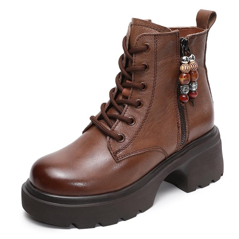 Leather Thick-soled Retro Martin Boots Women's Small Height-increasing Women's Shoes Autumn and Winter Ethnic Style Versatile Boots Women's Short Boo