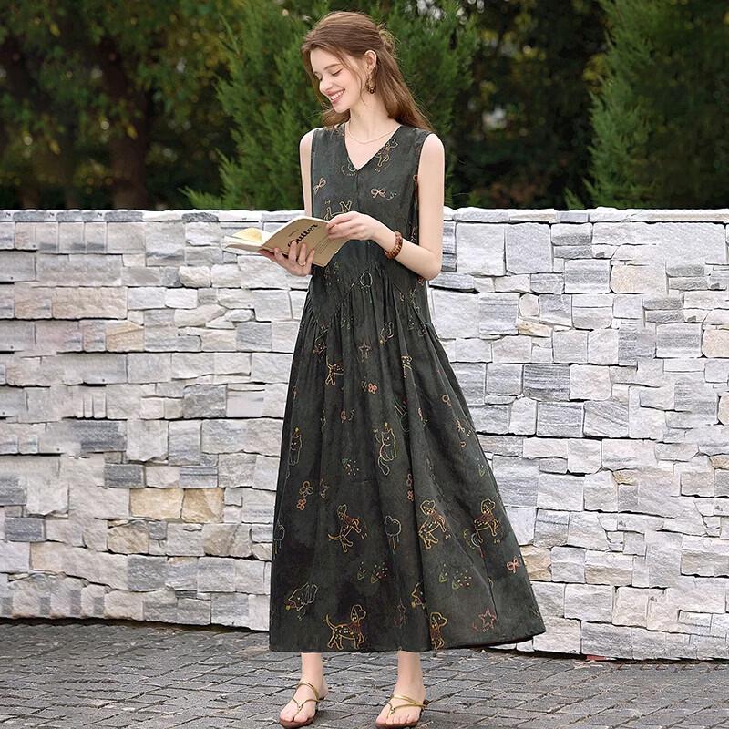 Ta Chi Women's Floral Print V-Neck Sleeveless Midi Dress