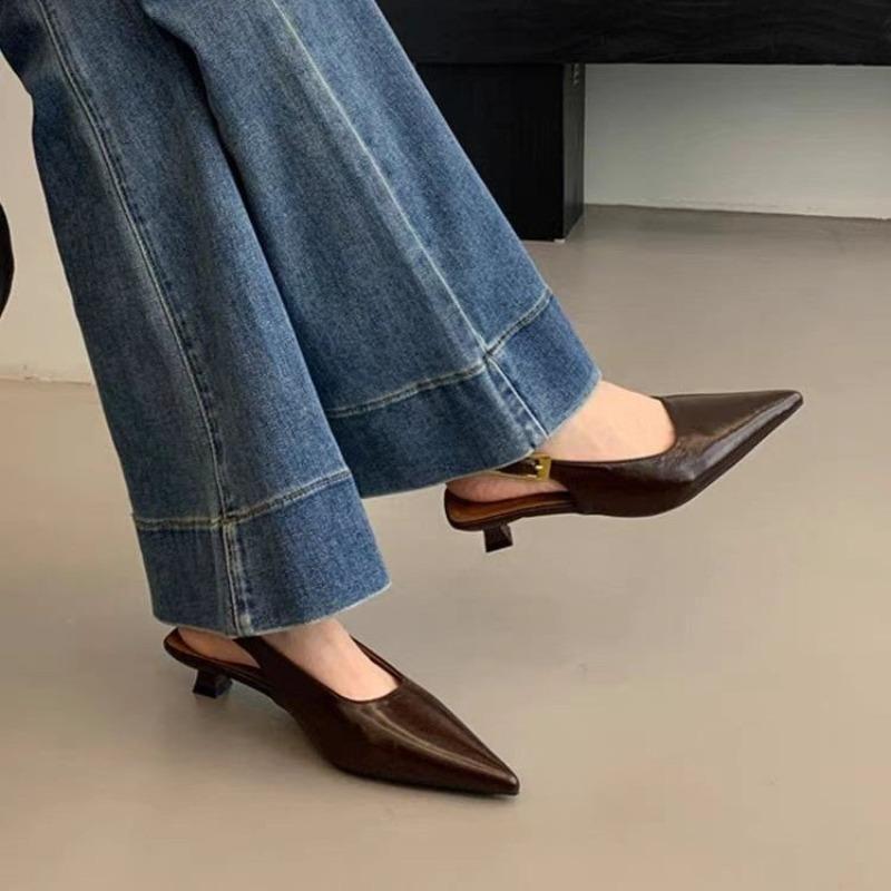 Fashion 2025 Black Summer New Women Sandal Fashion Pointed Toe Shallow Slip On Ladies Elegant Slingback Shoes Thin Med Heel Dress Mules