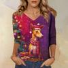 3/4 Sleeve Shirts For Women Print Christmas Tees Blouses Casual Plus Size Basic Tops Pullover