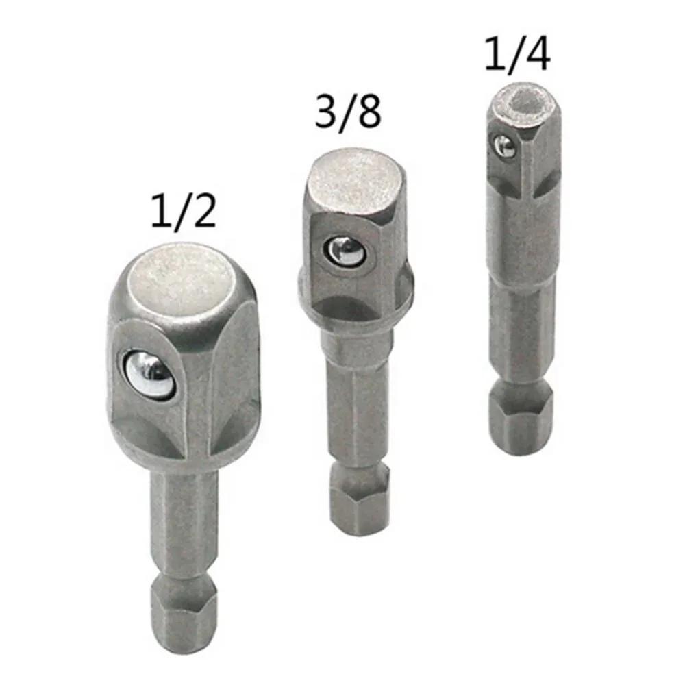 3 Pcs Drill Socket Adapter Impact Drill Extension Drill Bits Bar Socket Adapter 1/4 3/8 1/2 Size Hex Shank Square Head Drill Bit