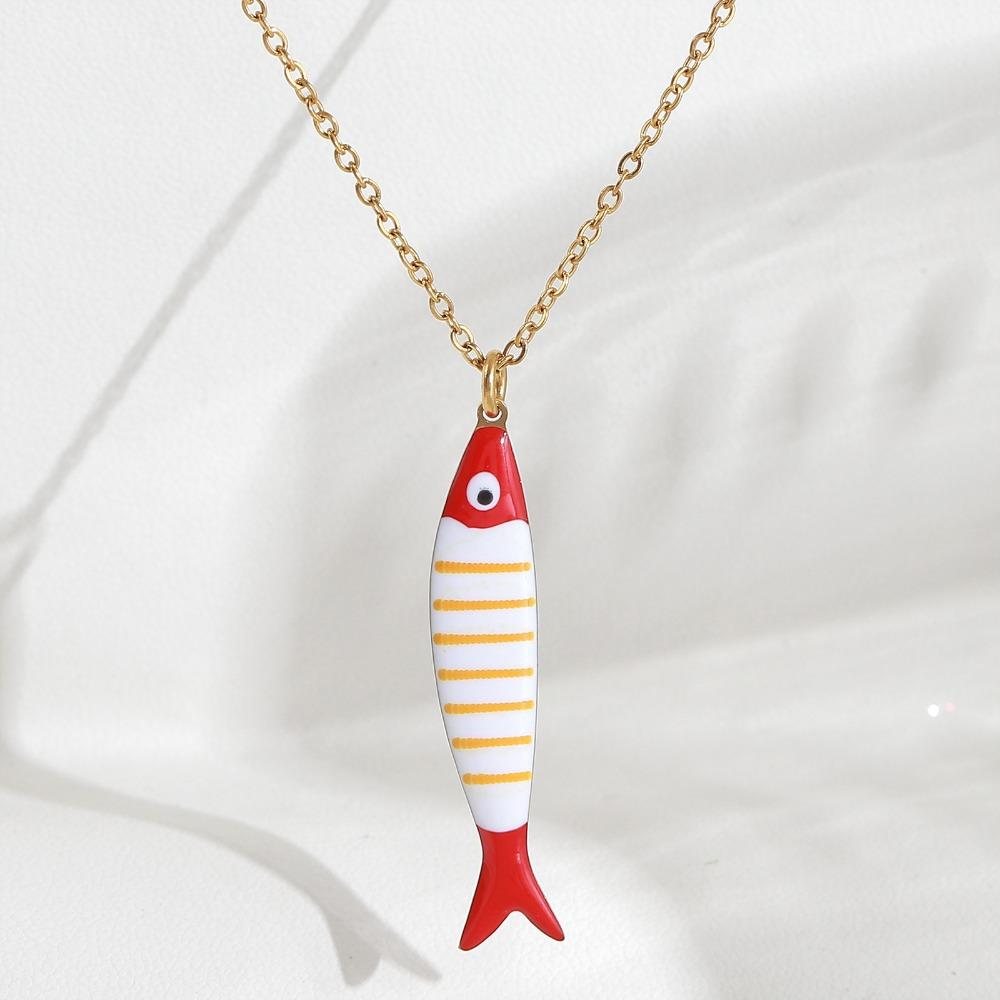 

Creative Cute Dopamine Drip Oil Colored Small Fish Ocean Pendant Necklace for Men Women Stainless Steel Daily Wear Jewelry Gifts