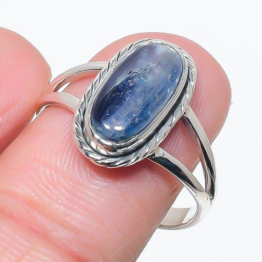 

Natural Blue Kyanite Gemstone Handmade 925 Solid Silver Jewelry Ring S.10 A9B19