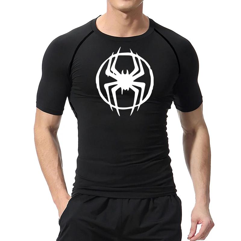 Spider Graphic Compression Shirts for Men Gym Workout Running Tshirt Summer Athletic Quick Dry Tees Tops Short Sleeve Rash Guard