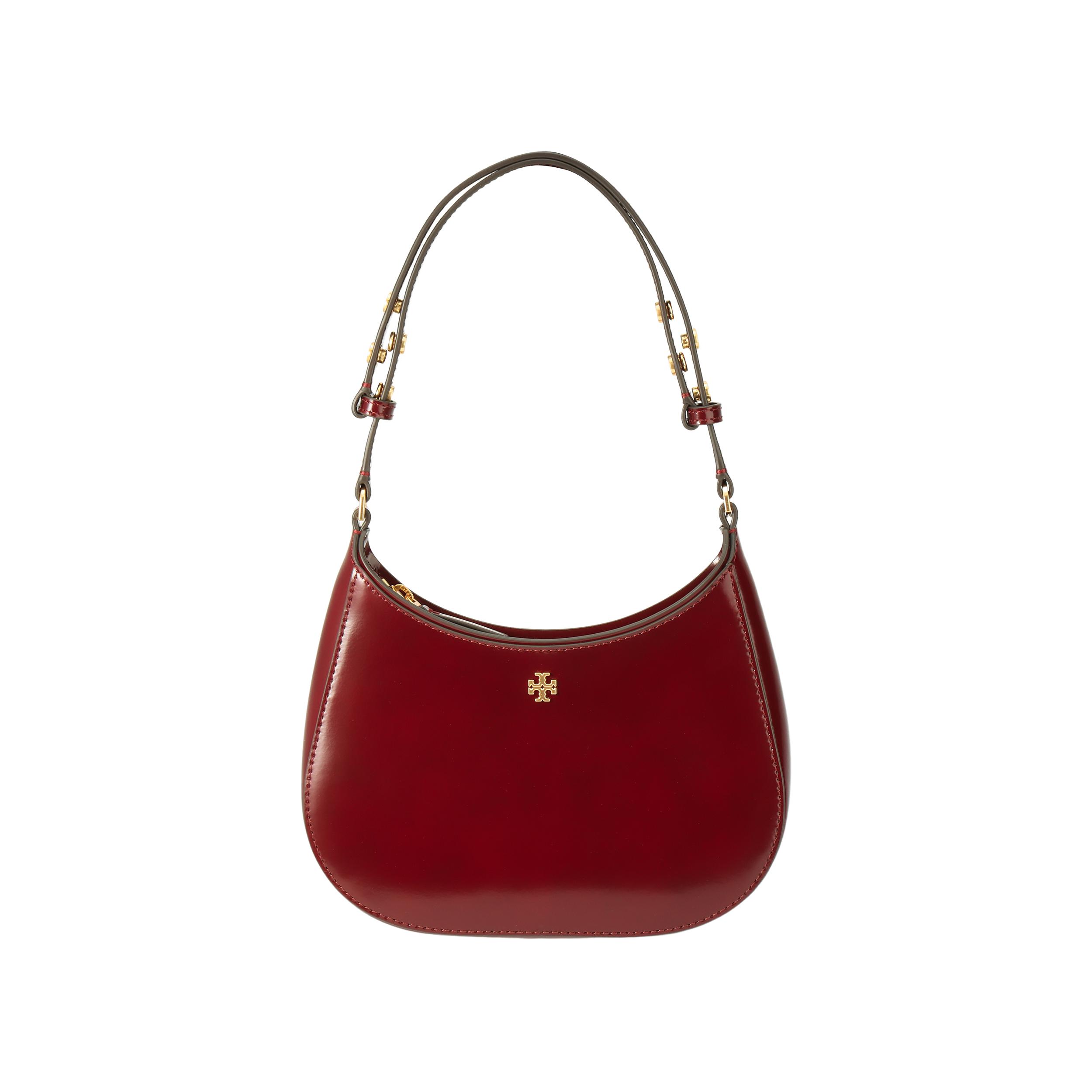 Tory Burch Women's Burgundy Emerson Minimalist Casual Zipper Leather Crescent Bag Handbags 147940-627