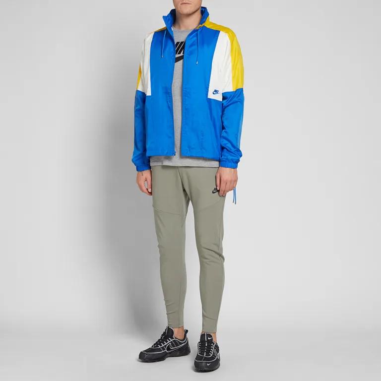 Nike Logo Embroidered Color Block Adjustable Drawstring Hooded Casual Sports Jacket Men Jacket Blue AQ1890-403